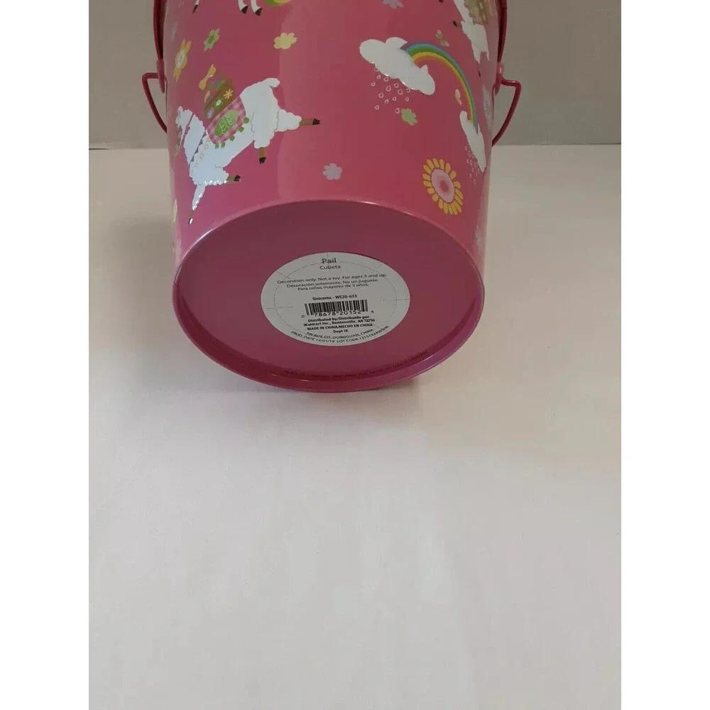 Child Metal Bucket with Plastic Handle Tin Pail Easter Sand Toy Pink Unicorn NEW